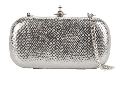 Verona Clutch, &pound;220, Handbags, Silver, Leather, Front view